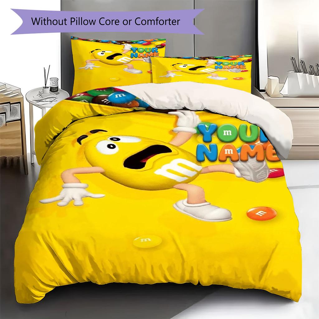 Pościel z wzorem imion M&M's, Zestaw kołdry Pokrowiec na kołdrę Poszewka na poduszkę Domowy prezent urodzinowy(1 * poszwa na kołdrę + 2 * poszewki na poduszki, bez rdzenia)