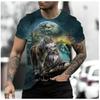 Summer Round Neck 3D Wolf Print Top Fashionable Casual Short Sleeved Men's T-shirts