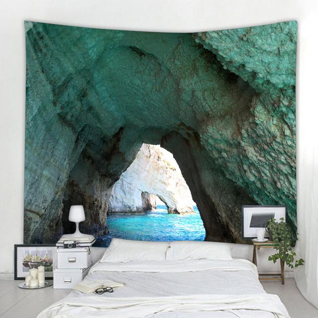 Rock Cave Sunrise 3d Printing Tapestry Reef Rock Cave Sea View Wall Hanging Living Room Bedroom Hall Tapestry Mural 6 Sizes