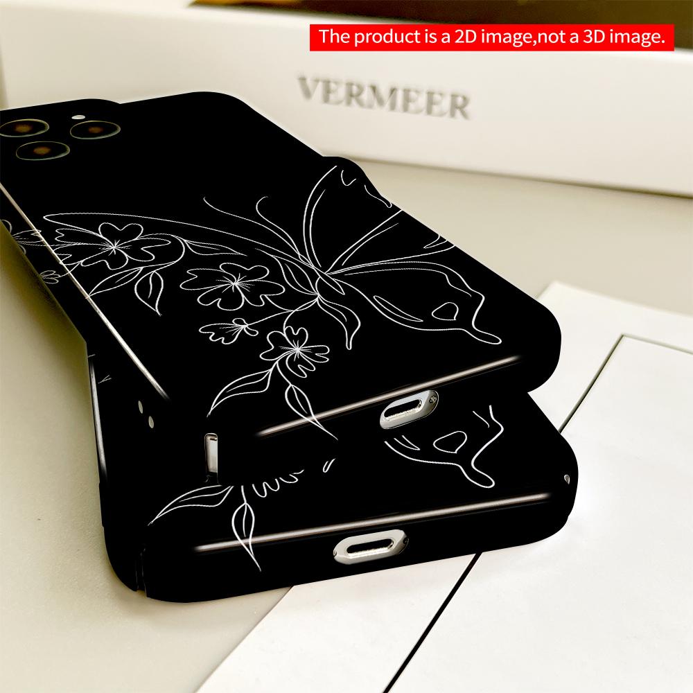 Butterfly & Floral Line Art Phone Case All Inclusive Film Hard Phone Case, Compatible with iPhone 18 Pro Max 17 16 15 14 13 12 11