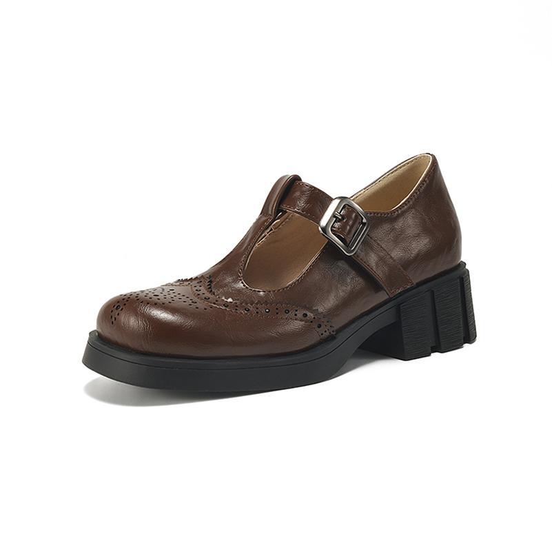 

Meotina Women Mary Janes Pumps Round Toe Thick Mid Heels Buckle T-Tied Platform Ladies Fashion Shoes Spring Autumn Black Brown 43 39 коричневий