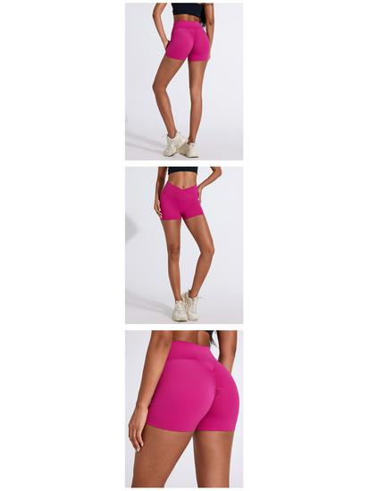 Women's High Waist Pleated Quick-Dry Yoga Shorts - Peach Hip Lifting Fitness Running Pants