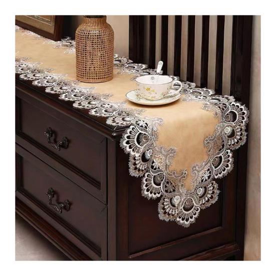 Lace Table Runner, Vintage Lace Dining Table Runner, Non Slip Coffee Table Runners, Waterproof Oil-Proof Table Runner with Exquisite Lace 100 cm E