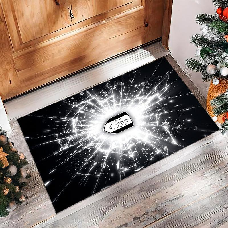 Fulham Football Print Crystal Velvet Rug, Comfortable Water Absorbent Non Slip Indoor Floor Carpet