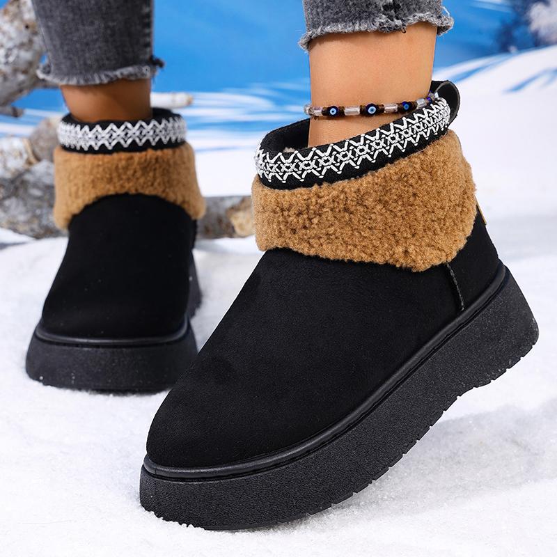 Fashion Embroidery Fau Suede Platform Snow Boots for Women Thickened Lining Warm Winter Shoes Woman Thick Sole Slip On Ankle Boots 42