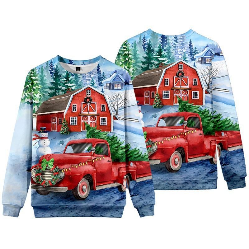 New Christmas Elderly Snowman 3D Digital Casual Round Neck Long Sleeve Men's Women's Hoodies