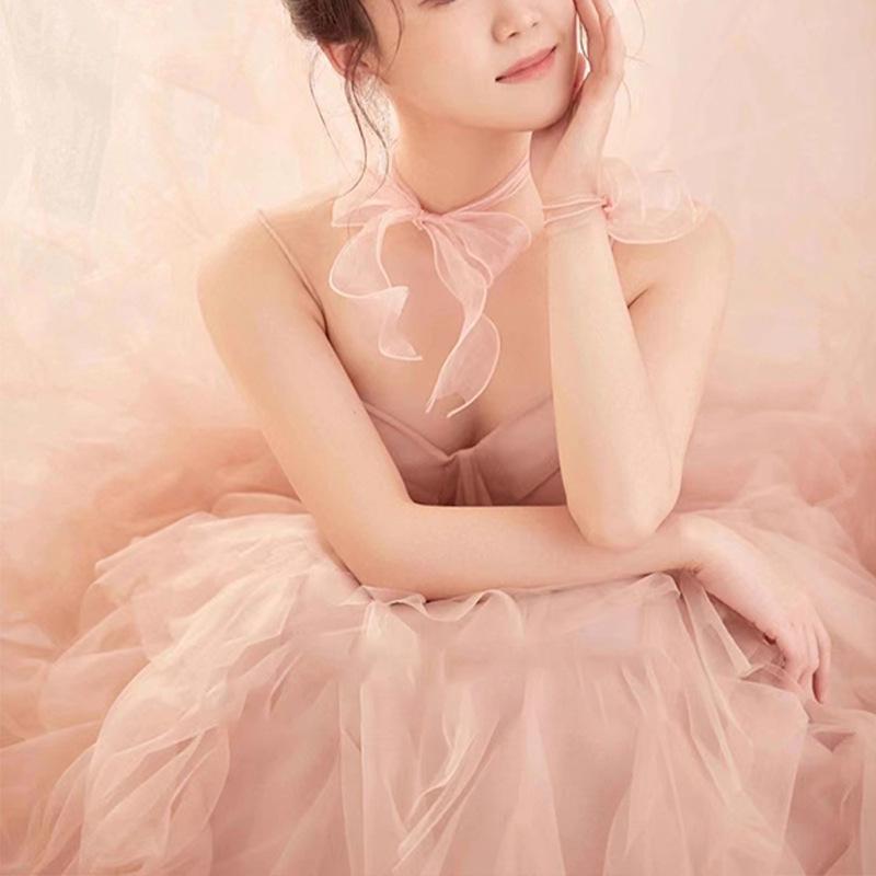 

Темпераментное платье для девочки, свадебное платье, уличное платье, платье розового и белого цвета, легкое свадебное платье для путешествий XXL розовый