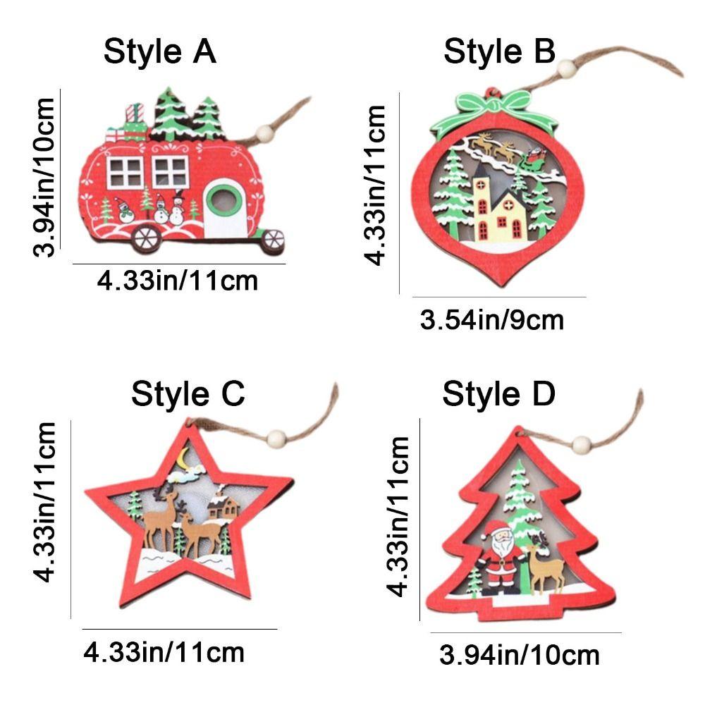 LED Light Santa Snowman Pendants Star/Car Shape Decorative Christmas Tree Ornaments Wooden Hanging Christmas Decorations