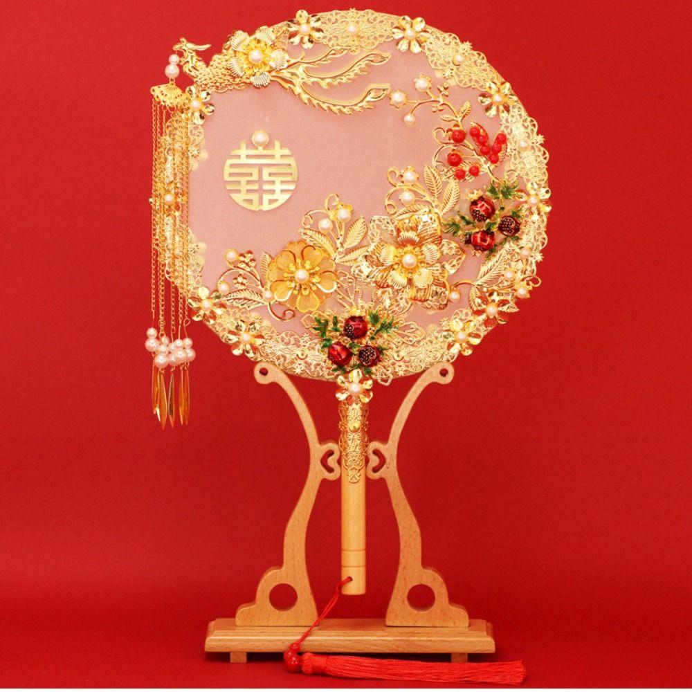 Tassels Phoenix with Pendant Handheld Bridal Group Fan Hand Bouquets Chinese Fan Embroidery Fan