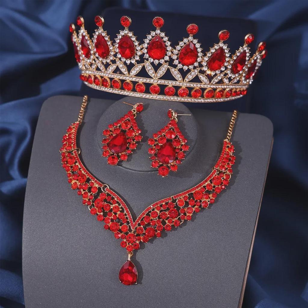 Europäischer und amerikanischer Brautkronen-Haarschmuck – Roter Hochzeitskopfschmuck für Frauen