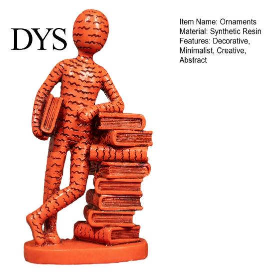 Abstract Human Sculpture for Bookshelf Resin Book Lover Statue, Reader Leaning On Stacked Book, Retro Style Bookish Home Decor Decorative Figurine