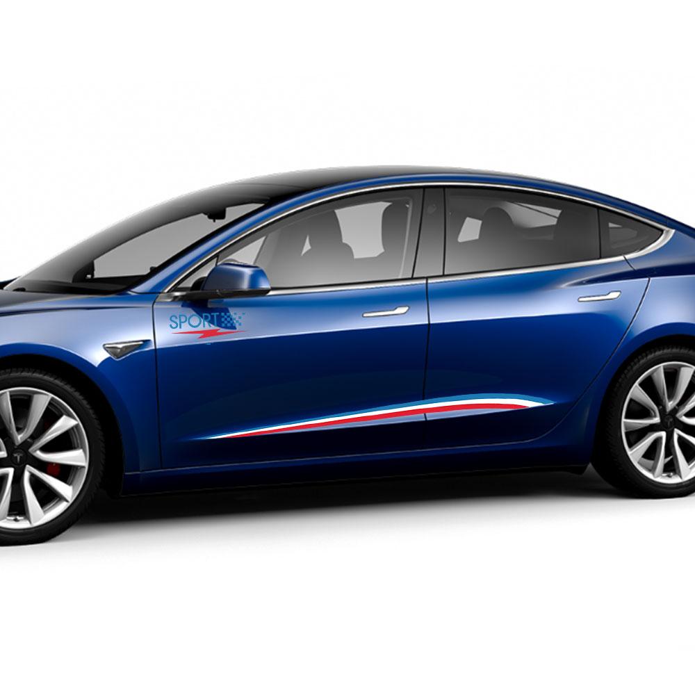 4PCS Auto Door Side Skirt Vinyl Film Car Body Decor PVC Decals Stickers For Tesla Model 3 Auto Decoration Wraps Car