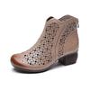 Women's Sandals Leather Retro Hollow Hole Shoes High Heel Thick Heel High Top Fashion Cool Boots Women's Spring and Summer New