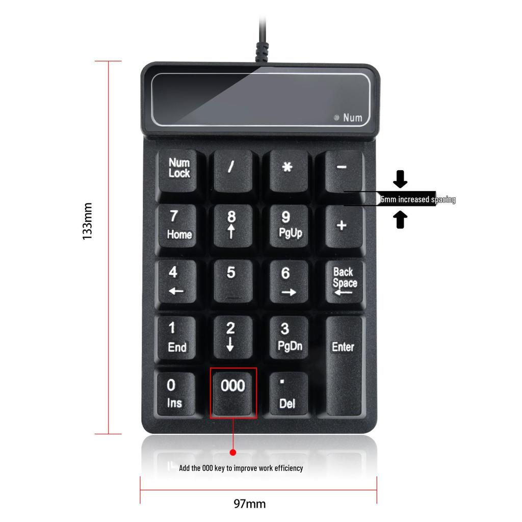 Waterproof Wired USB Keyboard with Suspended Mechanical-Feel Keys for Laptop & Cash Register