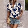 Fashion Floral Women's Shirt V-neck Bat Sleeve Shirt Casual Loose Fitting Shirt