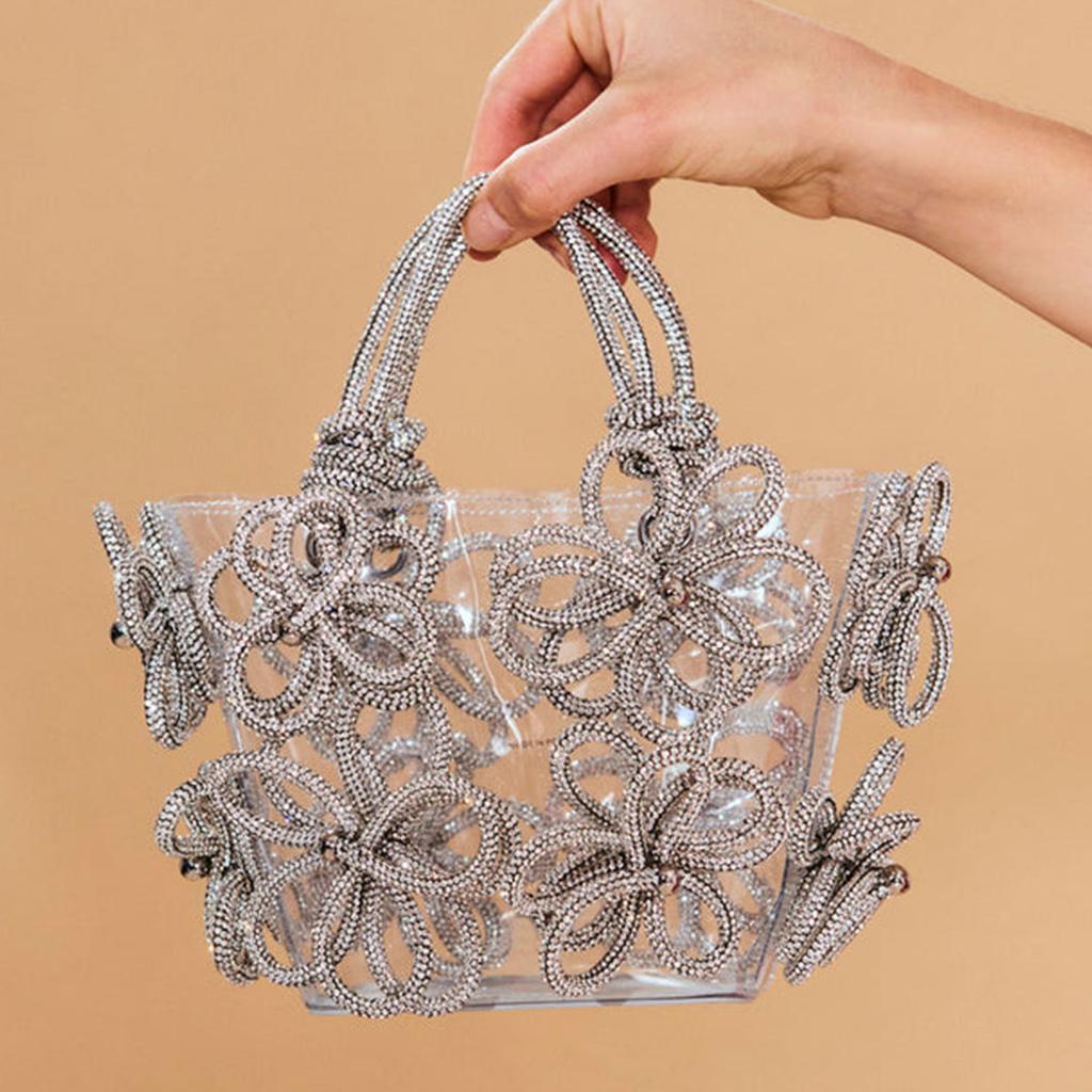 Floral Rhinestone Evening Bags for Women Transparent Crystal Clutch Ladies Bags Wedding Party Bag