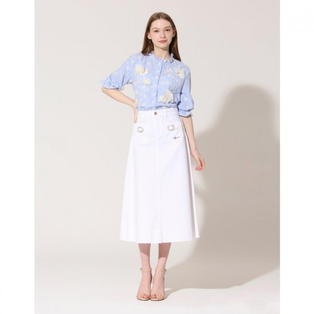 SON JUNG WAN Women Gem Buckle Pocket Denim Skirt Zjs6262020