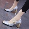 2025 Fashionable Spring and Autumn Versatile Women's High-heeled Shoes with Color Matching Thick Heel Square Toe Women's Shoes