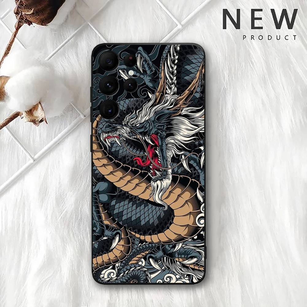 

Fashion Dragon Animal Phone Case For Samsung S 25,24,23,22,30,21,10,9,Ultra,Plus,Lite,FE,4,5G Black Soft Case samsungS21FE