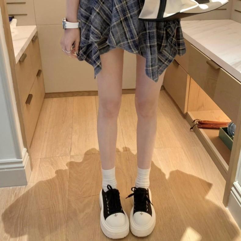 Sheepskin Version~ 8cm Thick-soled Large Round Head Casual Canvas Shoes Women's Small Leather Muffin Shoes Board Shoes Sports Shoes