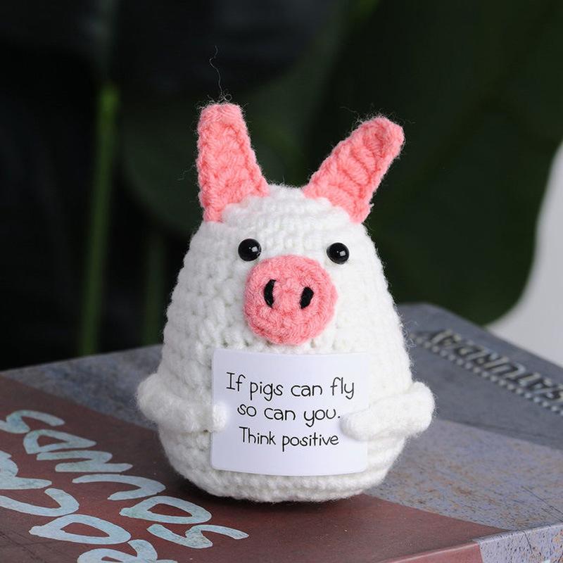 New Positive Energy Goose Hug Pocket Mini Handmade Plush Wool Knitting Doll with Card Funny Christams Gift Home Room Decoration