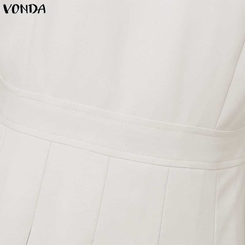 VONDA Women Lapel Neck Long Sleeve Pleating Ruffled Bodycon Mini Dress