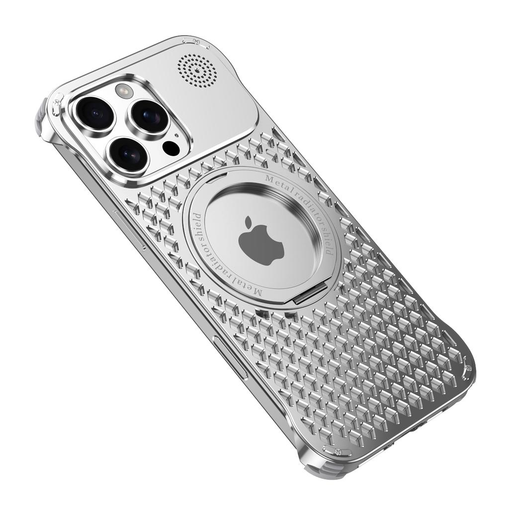 R-JUST RJ64 For iPhone 16 Pro Magnetic Case Aluminum Alloy Perfume Cooling Phone Cover with Rotating Kickstand
