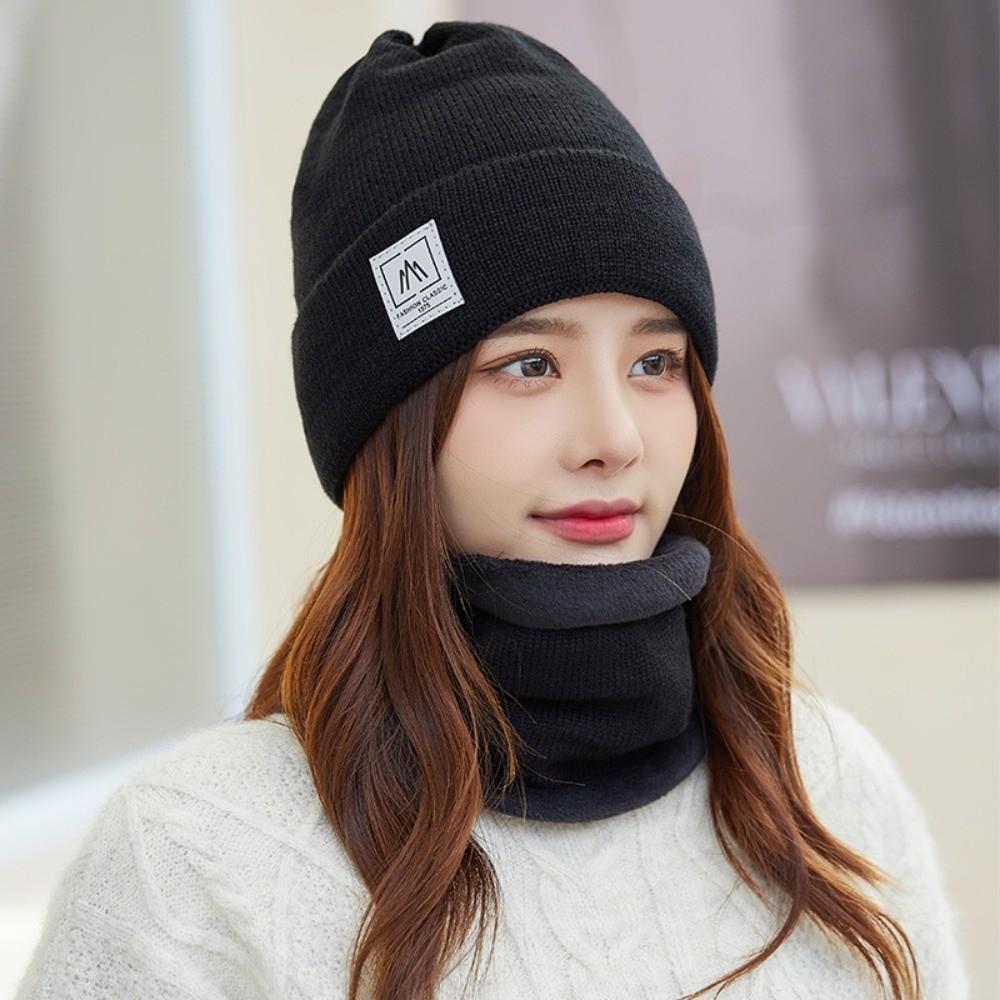 Solid Color Cap and Scarf Suit Trendy Beanie Hat Earflap Hat Compact Scarf Outdoor