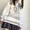 Sudadera con capucha Gótica de Anime Oversize para Mujer Harajuku Streetwear Pulóver Manga Larga Negro Blanco Moda Femenina Sudadera