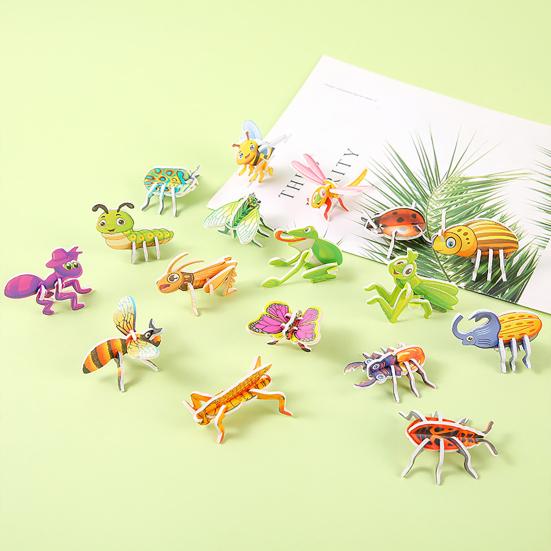 25/30Pcs DIY 3D Animal Puzzle Set Insect Dinosaur Panda Puzzle Assembly Activity Game Kids Educational Jigsaw Toy Classroom Prizes Party Favors