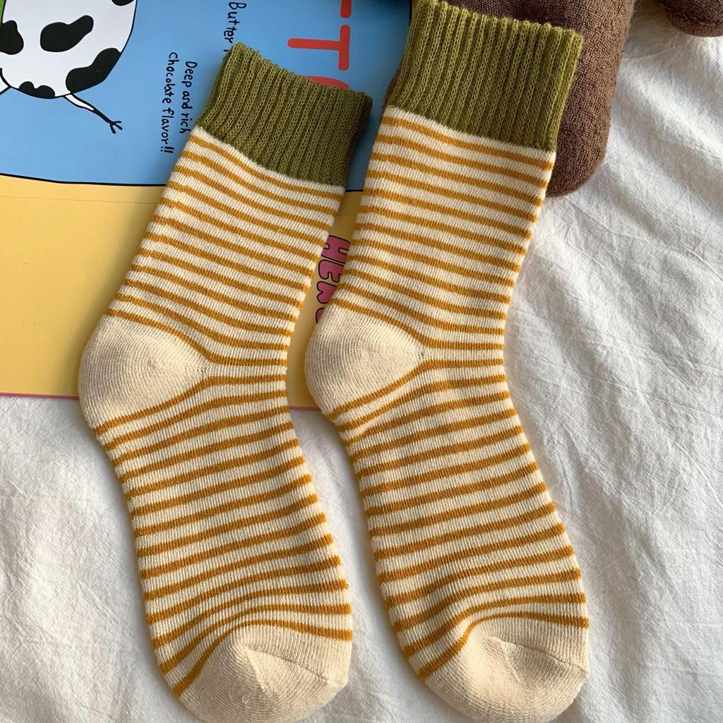 Damen Herbst Winter Socken Verdickte Warme Wollstrümpfe Gerippt Gestreift Frotteesocke Mode Socke Einfarbig Schlicht Vertikal Gestreift