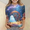 Kids Halloween Print Crew Neck Three Quarter Sleeve Casual T Shirt Top Boys Girls Comfortable Fit Soft Fabric Seasonal Wear
