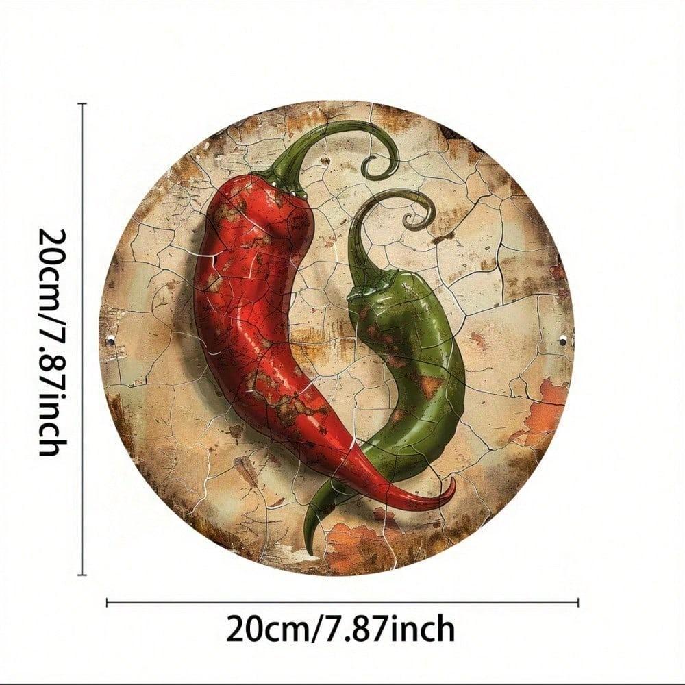 Vintage Chili Pepper Metal Wall Art 8x8 Inch Rustproof Aluminum Decor For Kitchen Bar Garage Coffee Shop