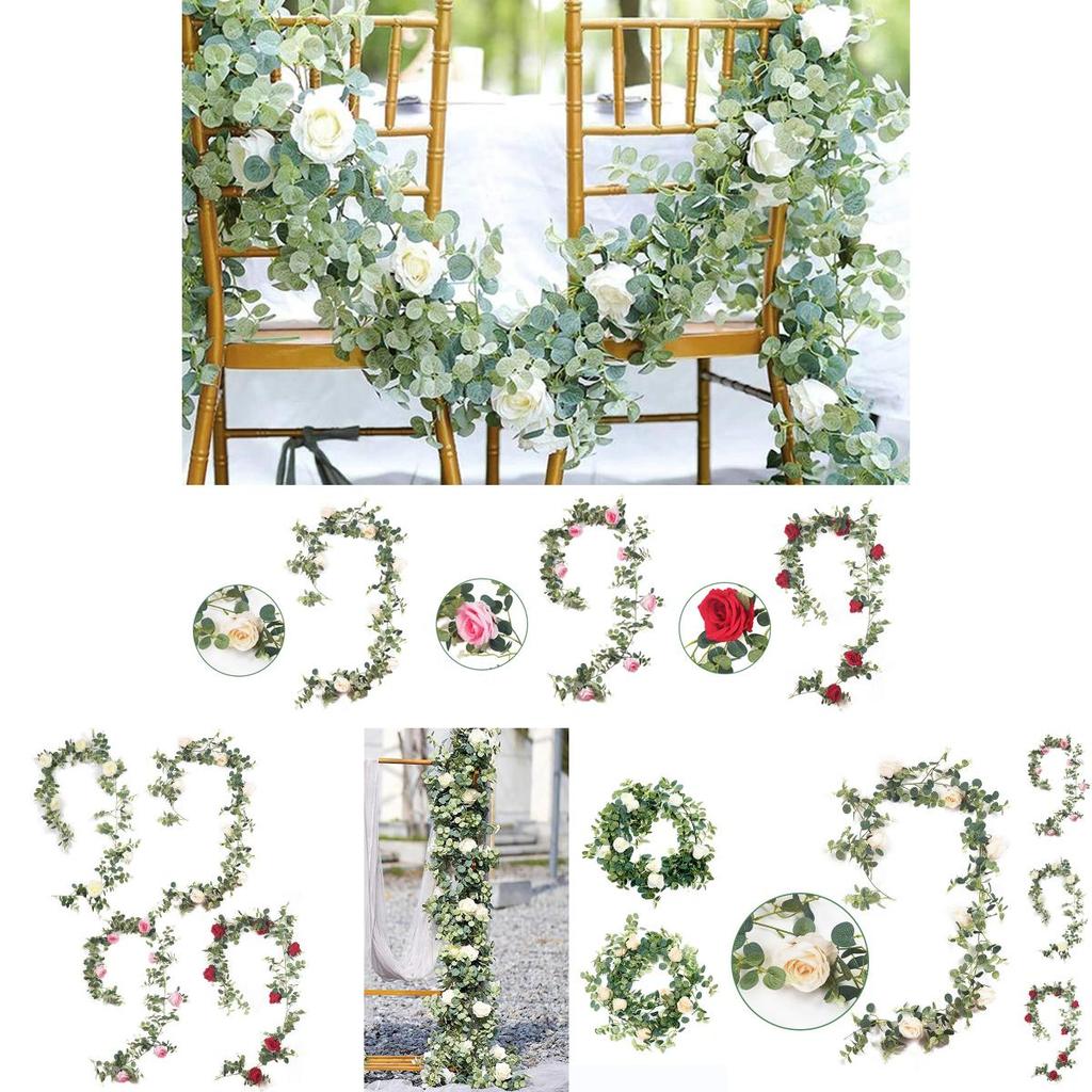 Lush 1.95m Artificial Eucalyptus With Rose Vine Perfect For Event And Home Decorations