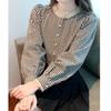 French Retro Plaid Long Sleeve Shirt - Women's Stylish Round Neck Button-Up