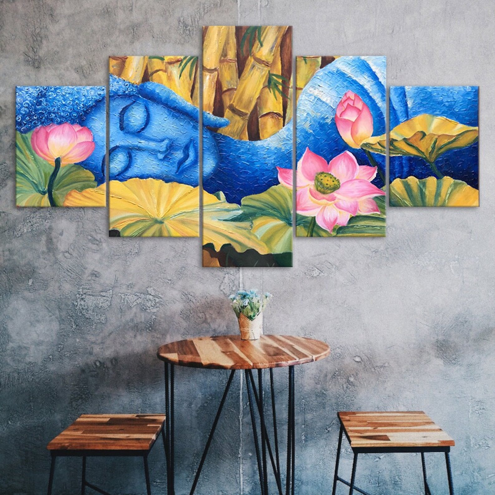 

Lying Buddha Flower Scenery 5 Piece Canvas Wall Art Five Panel Print Modern Art Poster Home Decor Picture Gift For Him For Her 20X35 20X5 20X55CM