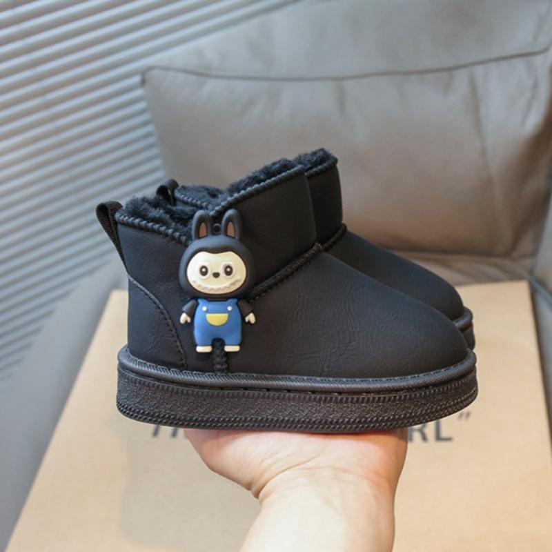 Girls' Warm Snow Boots Winter Thickened Short Boots with Fur Trim Non-slip Soft Sole Cotton Shoes