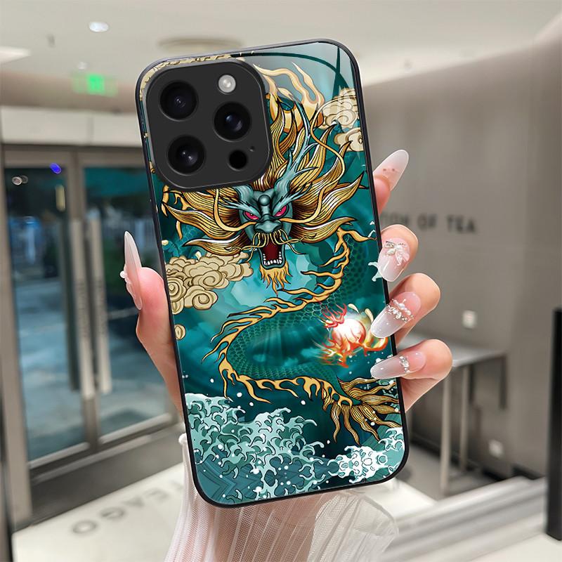 Für iPhone 16 15 Pro Max Plus 16E SE 2025 Gehärtetes Glas Handyhülle Coole Cartoon Tiger Drache Kameraschutz Harte Rückseite