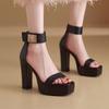 Fashion Thick Heels, Small Height, Platform, High Heels, Roman Shoes, Square Toe, One-strap Sandals, Women's Hand-held Fashion Shoes