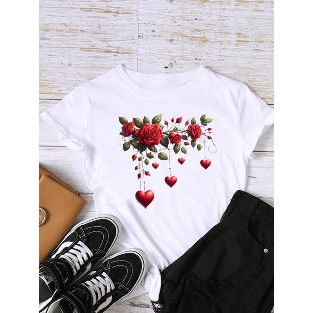 Style Flower Trend Clothing Graphic T-shirts Lady Short Sleeve T Shirt Women Print Female Fashion Clothes Casual Tee