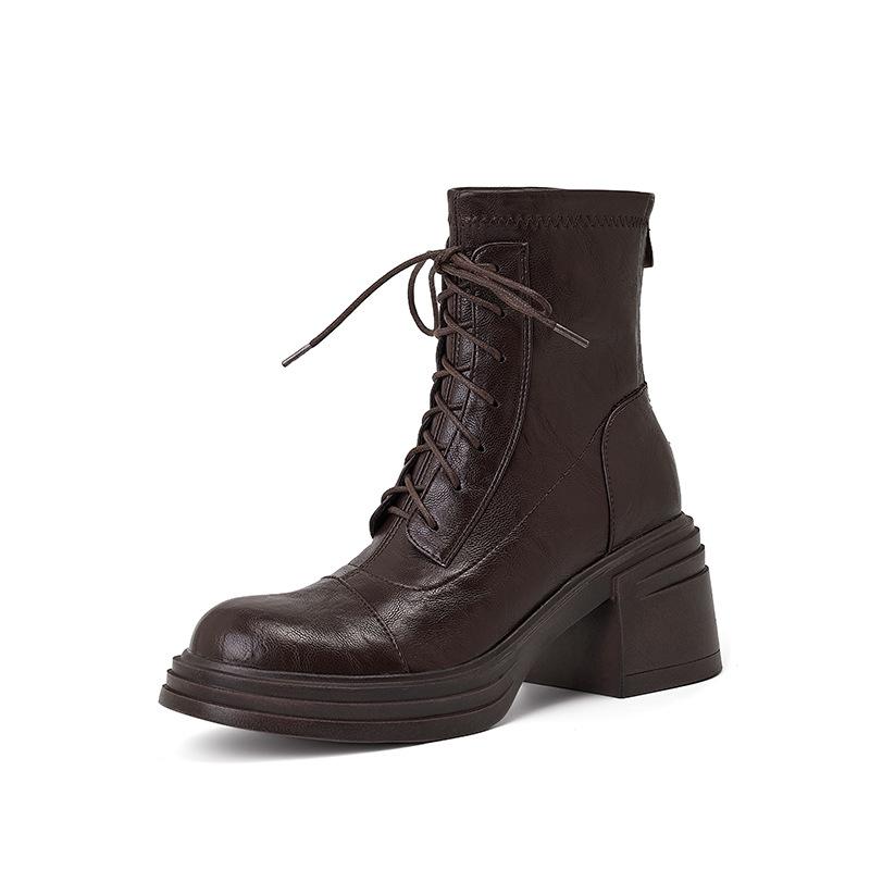 Spot silent low | thick heel 7cm strap skinny boots rear zipper thick-soled elastic boots splicing short boots girls