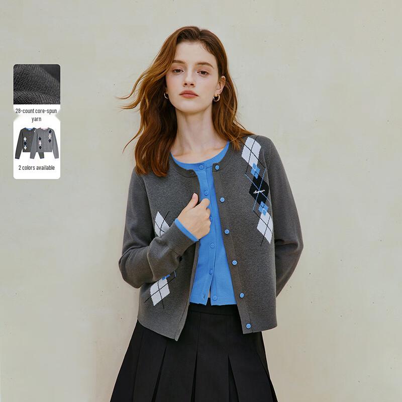 INMAN Women s Argyle Knit Cardigan S