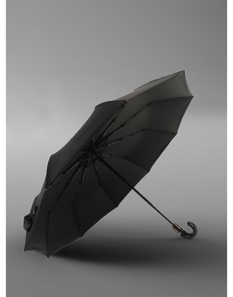 Automatic 10-Rib Black Glue Sunscreen Umbrella with Curved Handle, Compact Three-Fold Design, Custom Logo Available