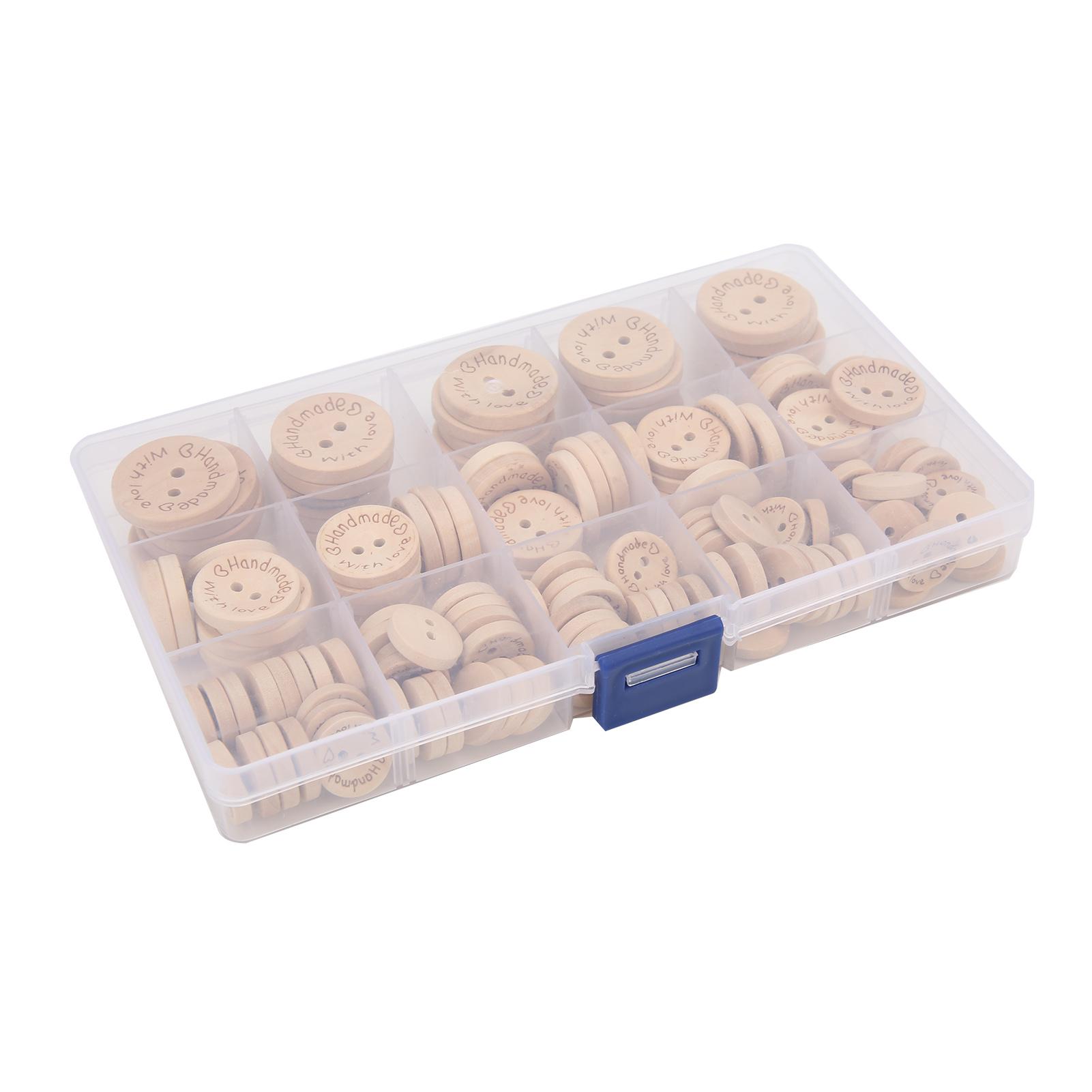 

140pcs Wooden Buttons DIY 3 Different Sizes Letters Pattern Sewing Buttons with Storage Box for Children Clothes