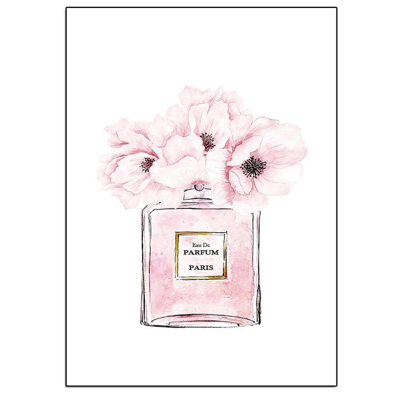 Fashionable luxury bottle of coco perfume, canvas, painting, Scandinavian flower, print poster, wall painting, modern decoration of the room