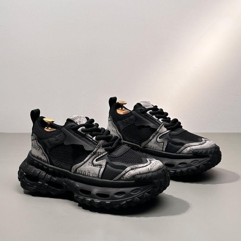 

Мужская обувь 2025 года, летняя, удобная и дышащая, обувь Paris Daddy, толстая подошва, внутренняя высота, увеличивающая универсальность, высококачественная, сетчатая повседневная обувь 39 чёрный