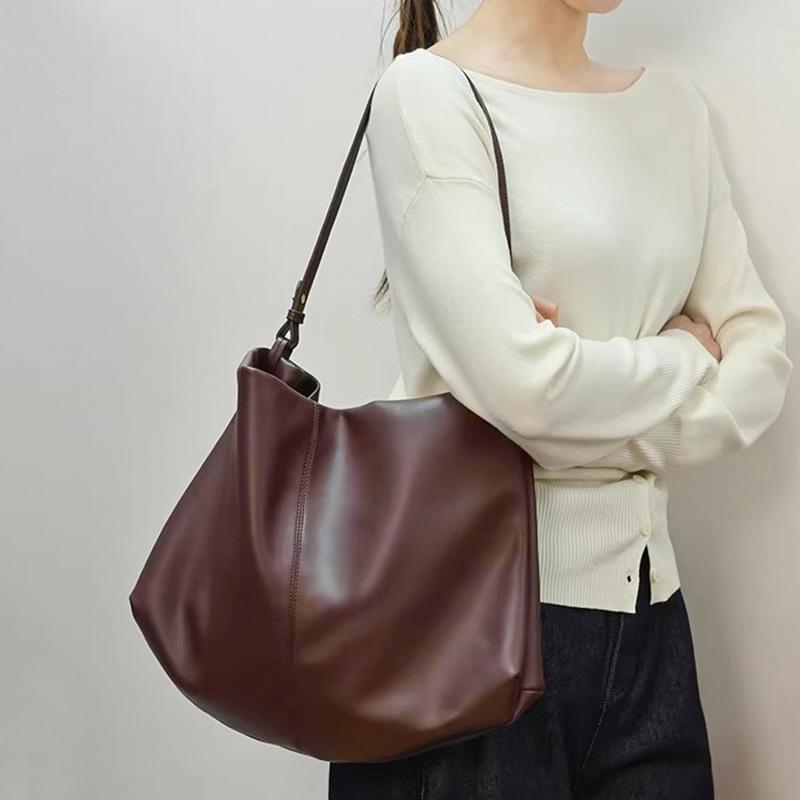 Women's Genuine Cowhide Leather Tote - Large Capacity, Soft, Handheld, Underarm, or Single Shoulder Crossbody Bag for a Relaxed, Commuting Look