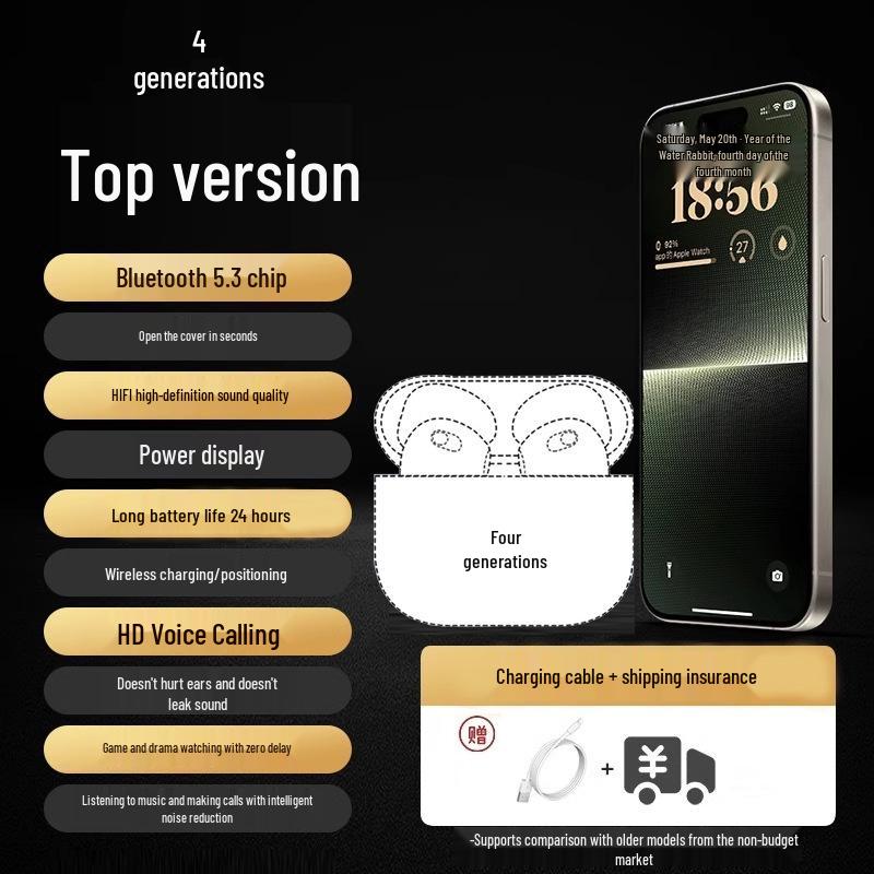 "Pro4 Fifth Gen True Wireless Bluetooth Headset: 24-Year Edition with Noise Reduction, Comfortable Fit, Long Battery Life, and High Power"