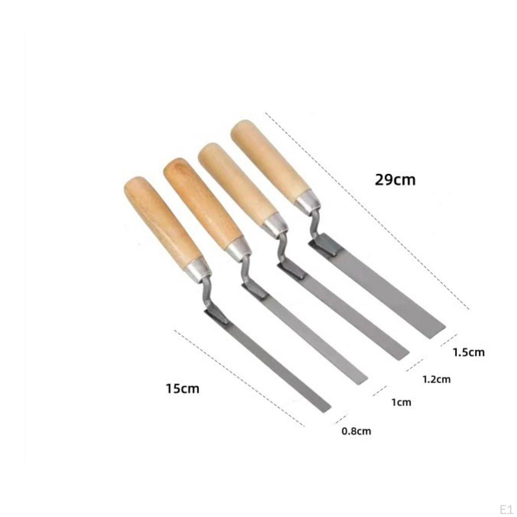 4 Pieces Tuck Pointer with Wooden Handle Flat for Tiling, Tilers, Diyers