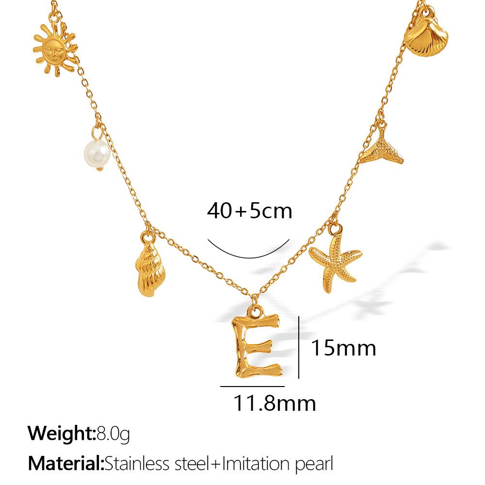 New Arrival Gold Boho Ocean Conch Starfish Shell Charm Necklace Stainless Steel A-Z Alphabet Initial Letter Beach Necklace Women